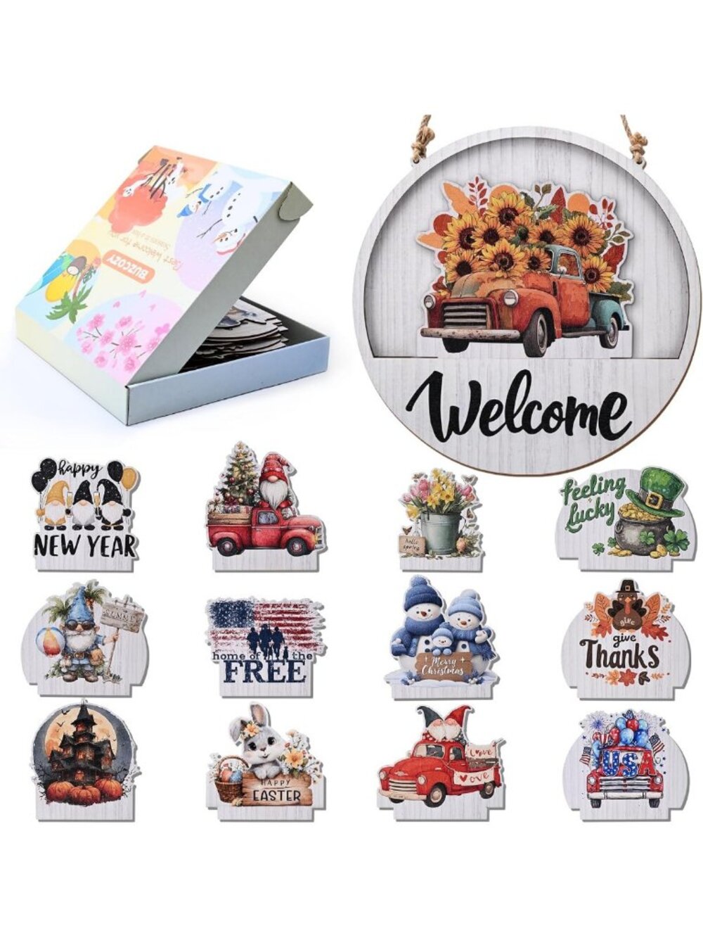 13-Piece Interchangeable Welcome Sign Set for Home Decor - Seasonal & Festive
